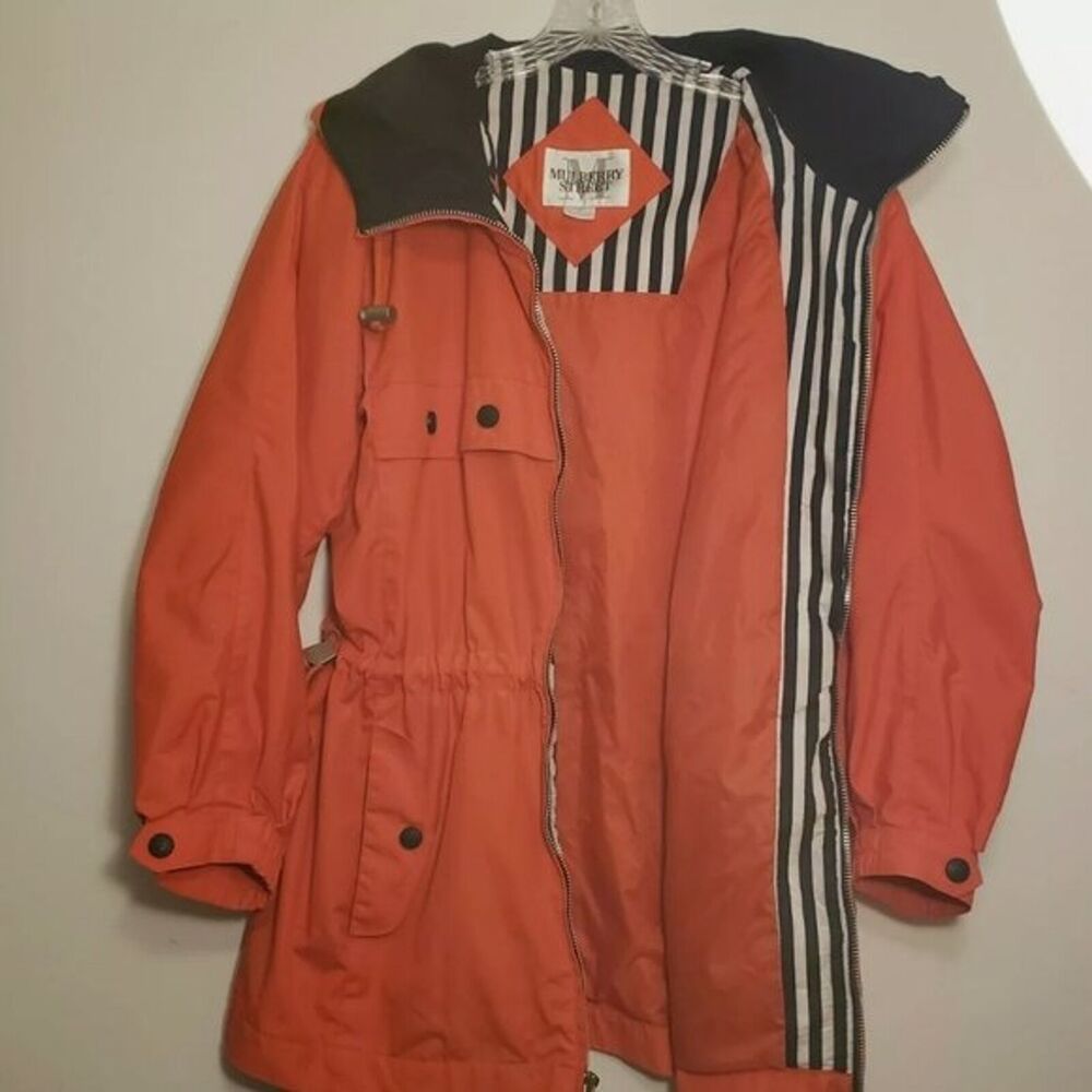 Vintage 90's Mulberry Street Jacket MEDIUM Orange Blue Drawstring Waist - Picture 8 of 11